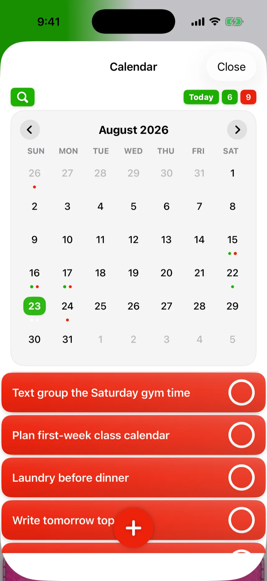 The TaskSocial calendar showing a month of completed days