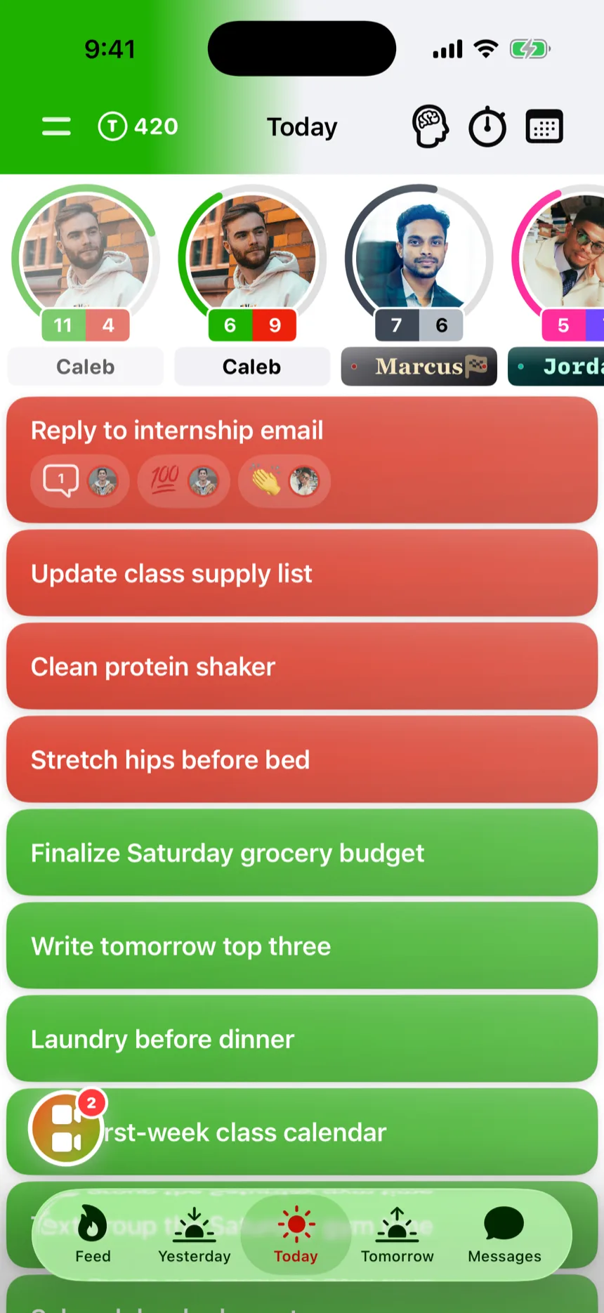 Past You showing last week's tasks beside today's